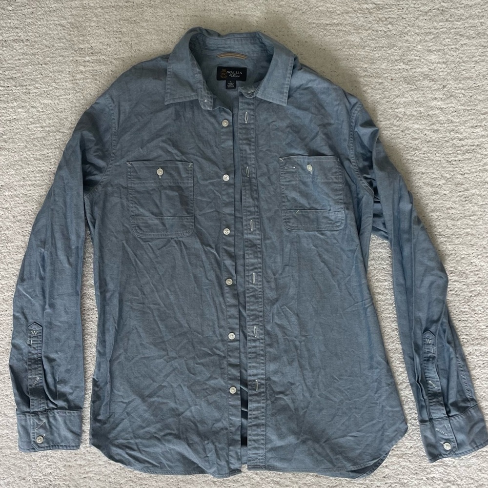 Wallin & Bros. Men’s Button Down Shirt, Light Blue/Gray, Size Large